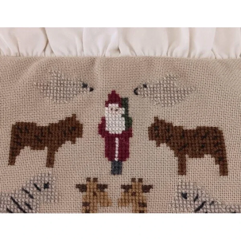 Noahs Ark Christmas Pillow Cover Wool Needlepoint Santa Sham Heaven Nature Sing